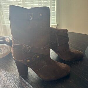 Crown Vintage Brown Suede Mid Calf Booties, Size 7.5